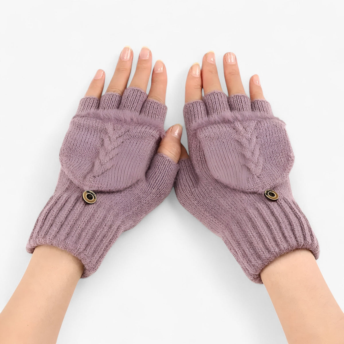 Ribbed Knit Gloves with Foldover Fingertips