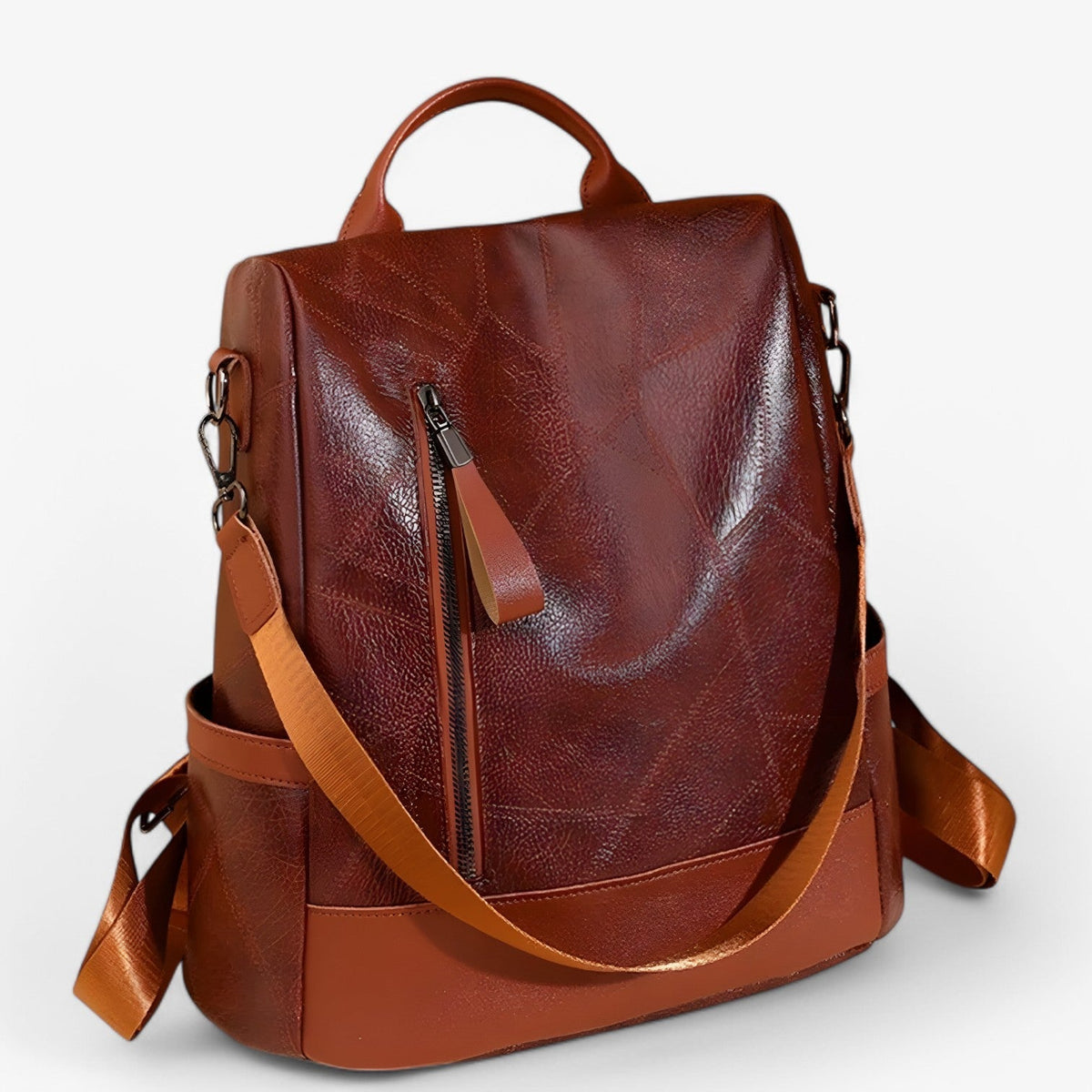 Vintage-Look Faux Leather Backpack with Padded Straps