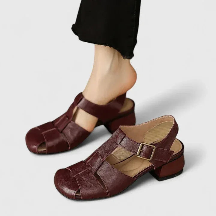 Sandalias efecto piel de punta cuadrada con tacón ancho