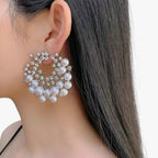 Silver-Tone Pearl Earrings with Zirconia Detail
