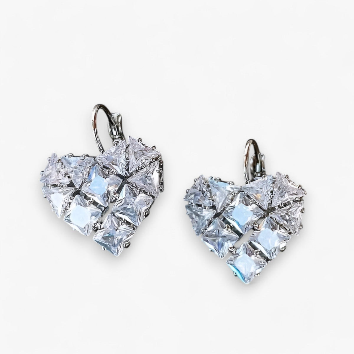 Heart-Shaped Zirconia Earrings in Gold or Silver Tone