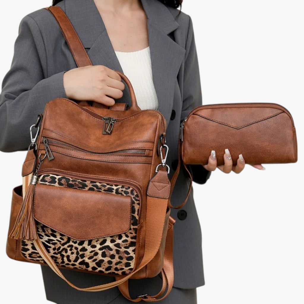 Faux Leather Backpack with Padded, Adjustable Shoulder Straps