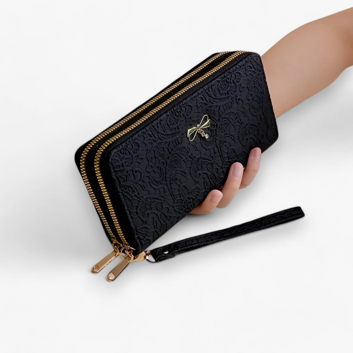 Retro Wallet with Lace Relief Detail and Multiple Compartments