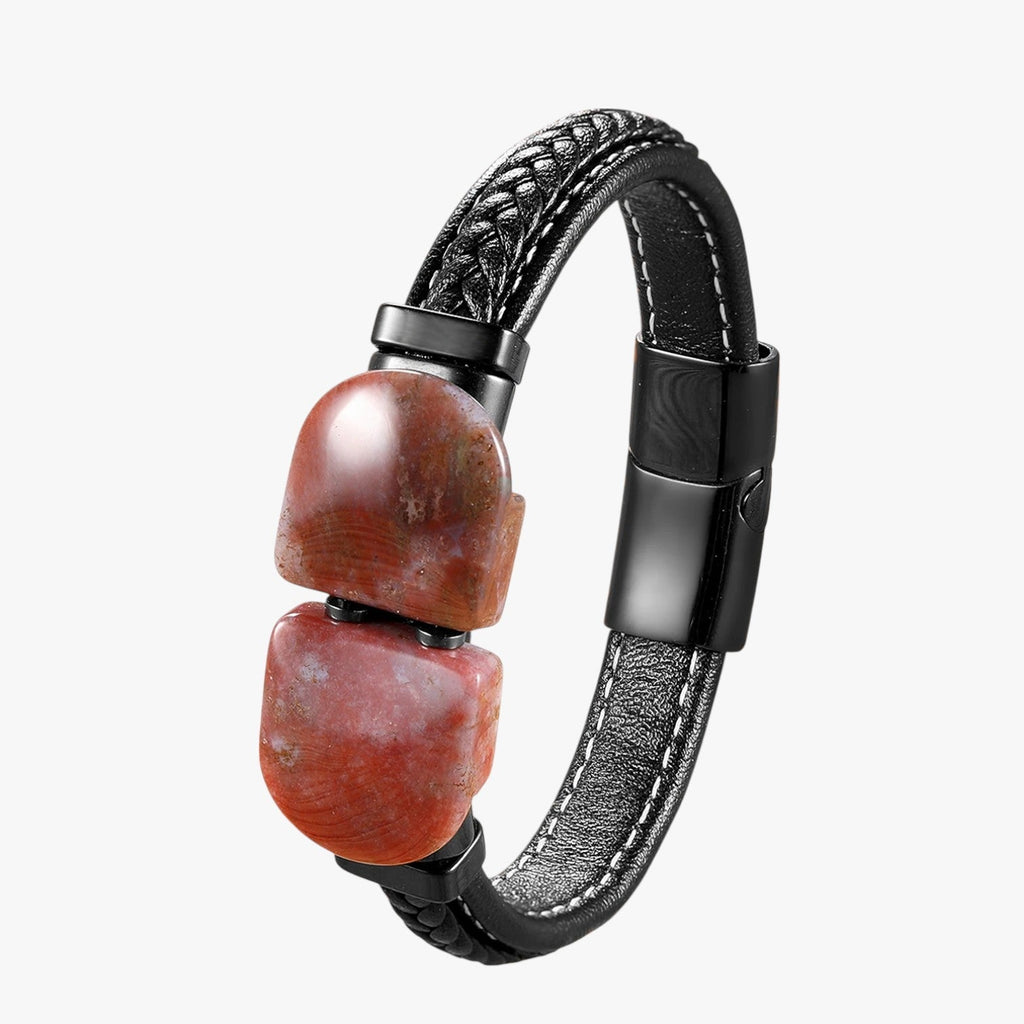 Natural Stone Bracelet with Braided Faux Leather Strap