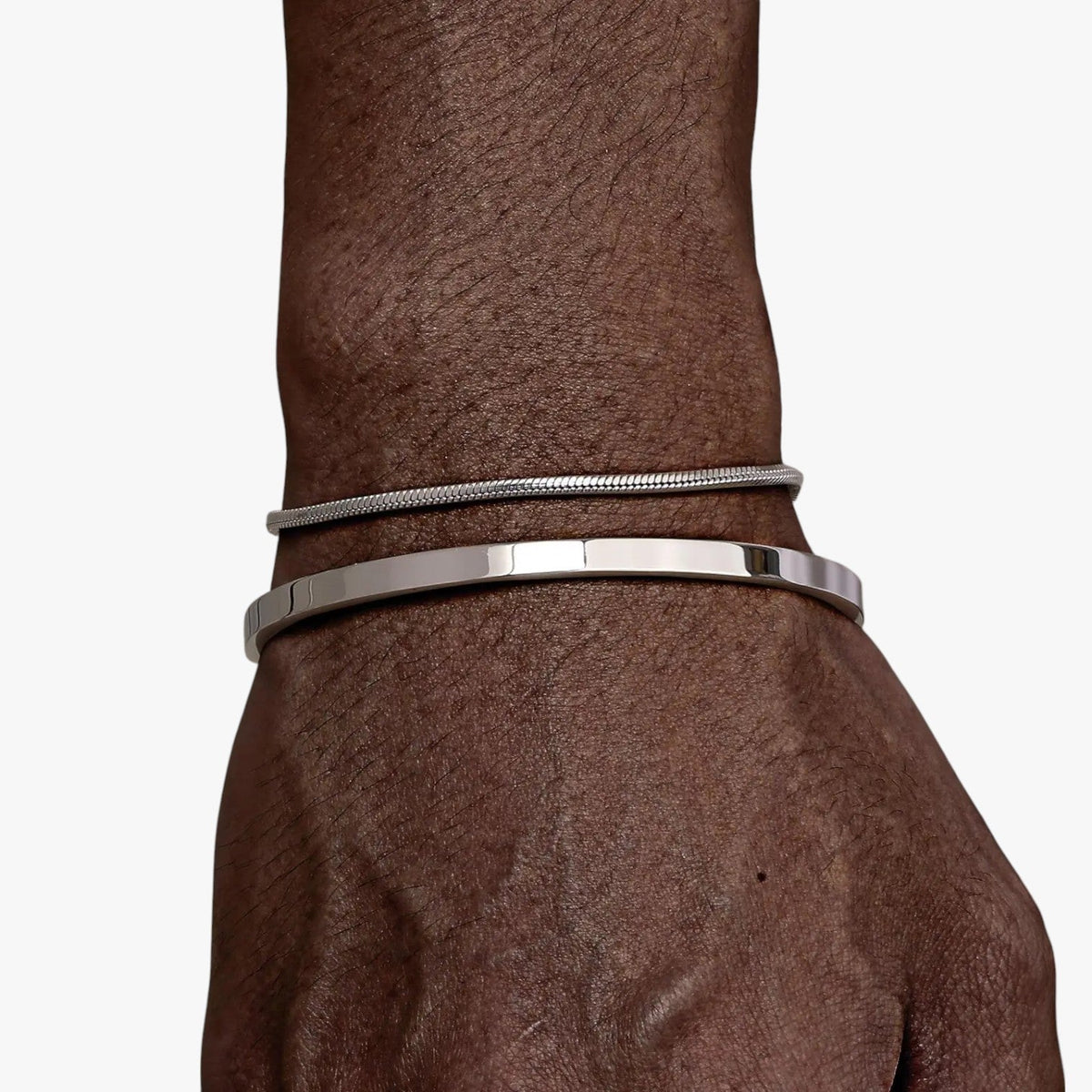 Men's Stainless Steel Bracelet Set with Black Detailing