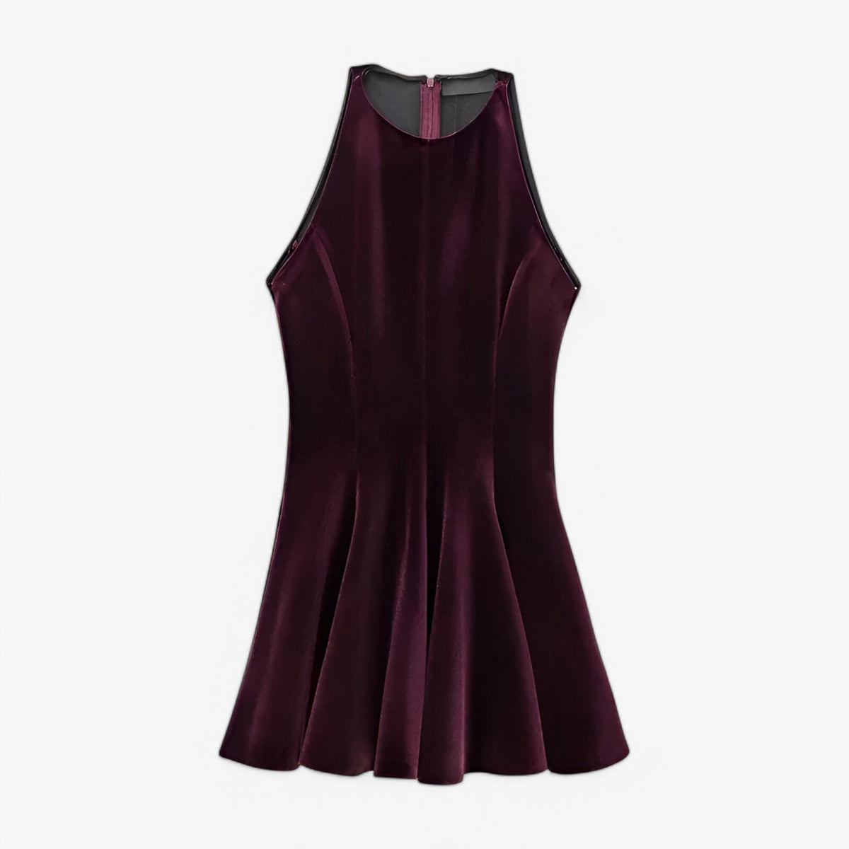 Sleeveless Velour Mini Dress with Round Neckline