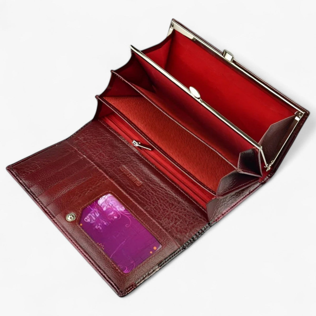 Faux Leather Wallet with Embossed Crocodile-Effect Pattern