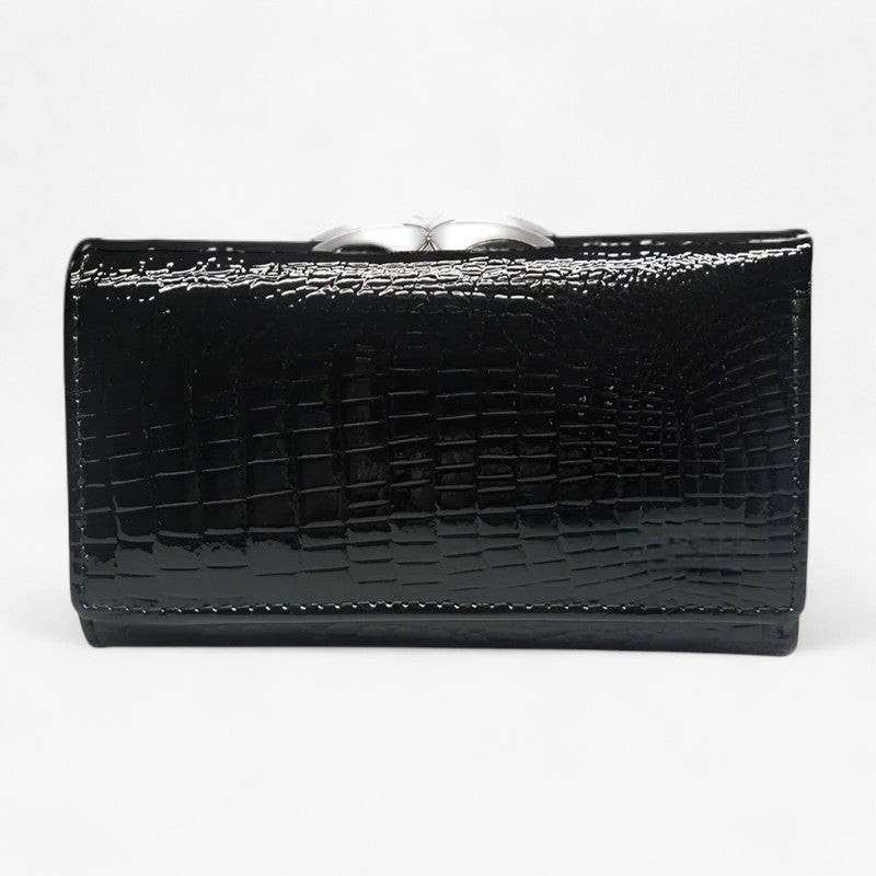 Cartera clutch de piel sintética con estampado de serpiente y correa de mano