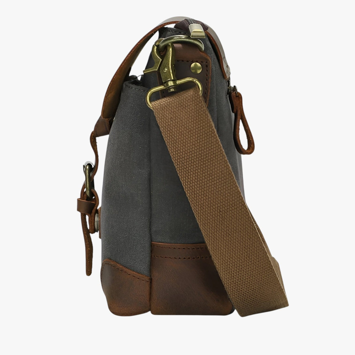 Vintage Canvas and Faux Leather Shoulder Bag, Unisex Style