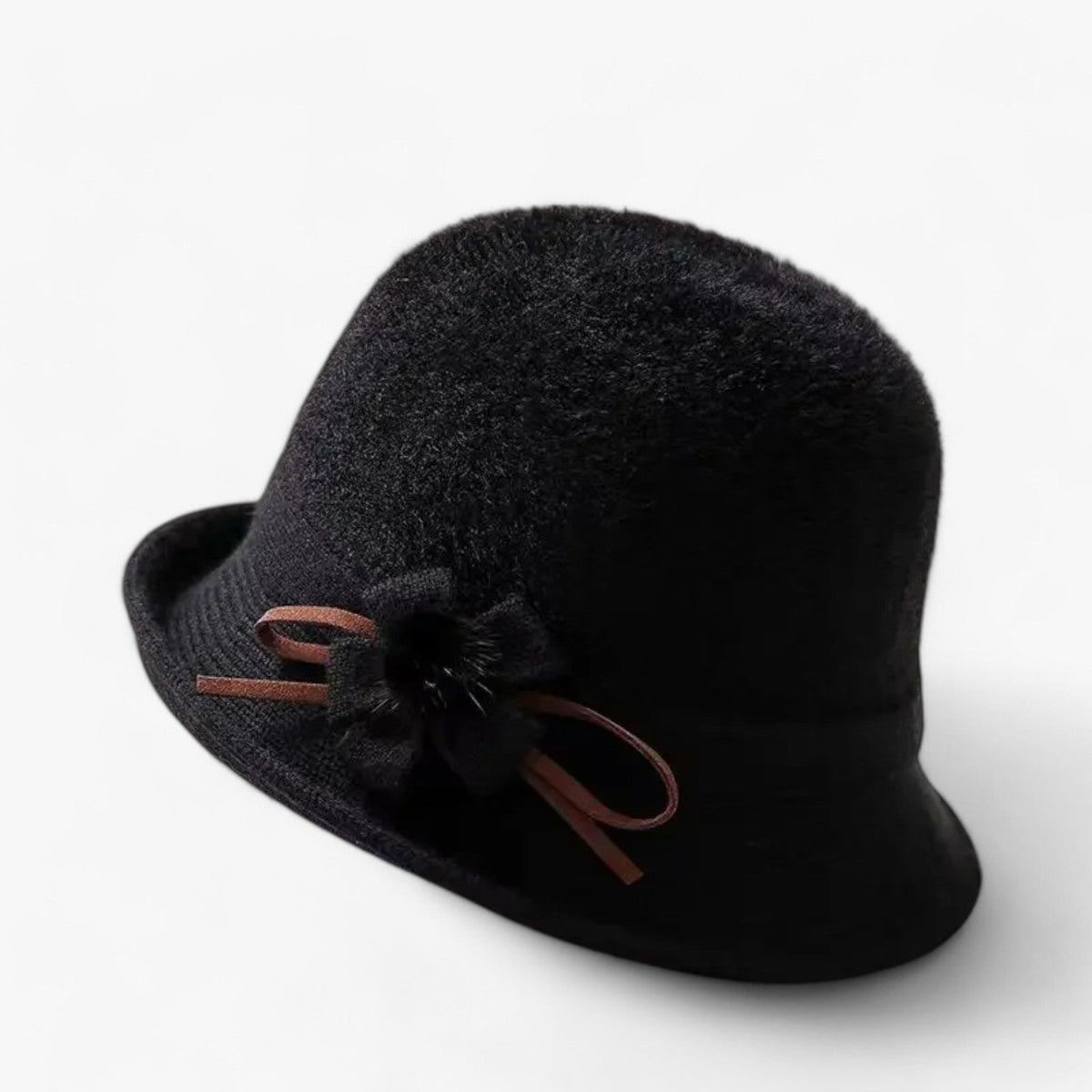 Bucket hat i ull med rosettdetalj i vintagestil