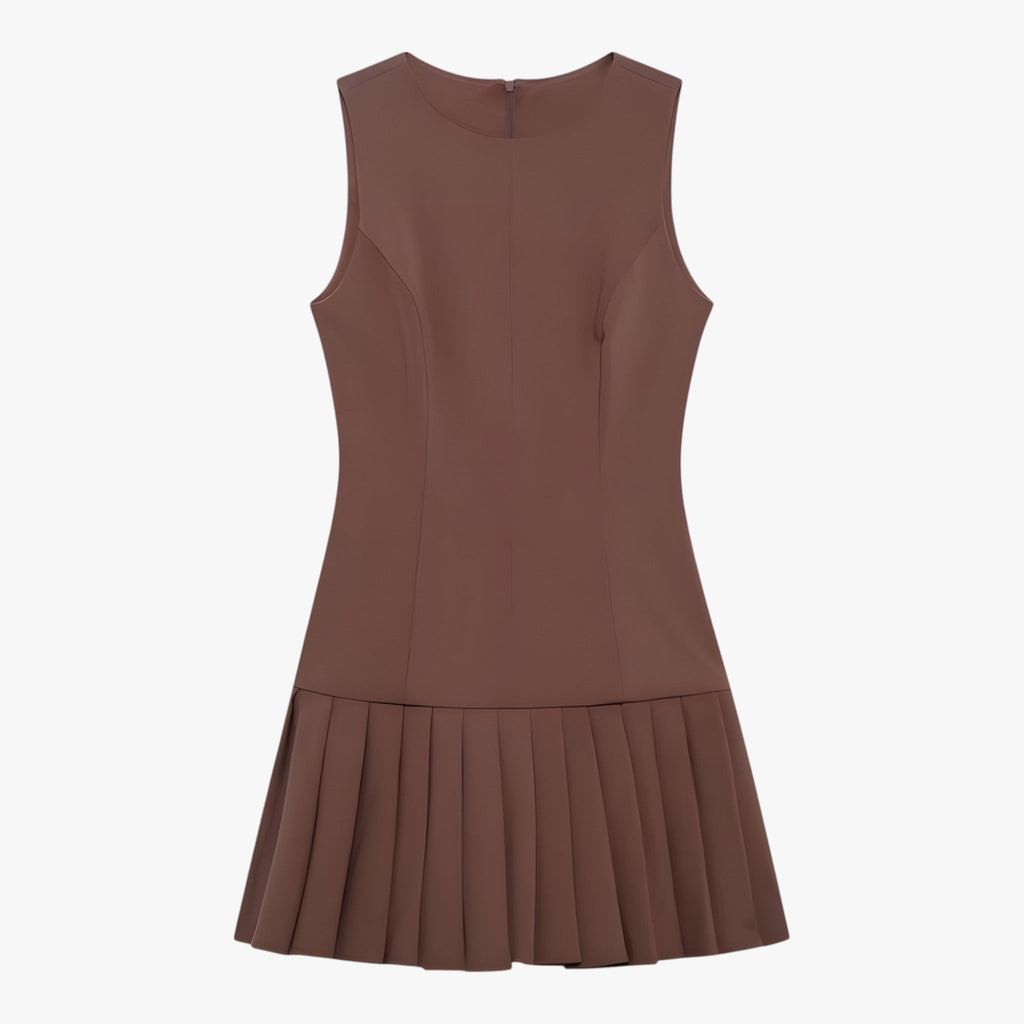 Vestido corto plisado con escote redondo