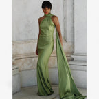 Draped Evening Gown with Open Back