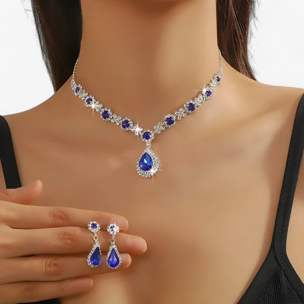 Rhinestone Drop Necklace and Earrings Bridal Set