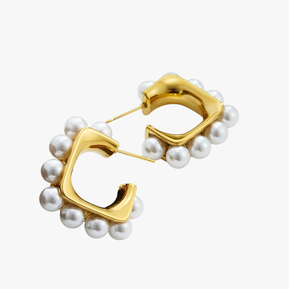 Chunky Gold-Tone Hoop Earrings with Pearl Detail