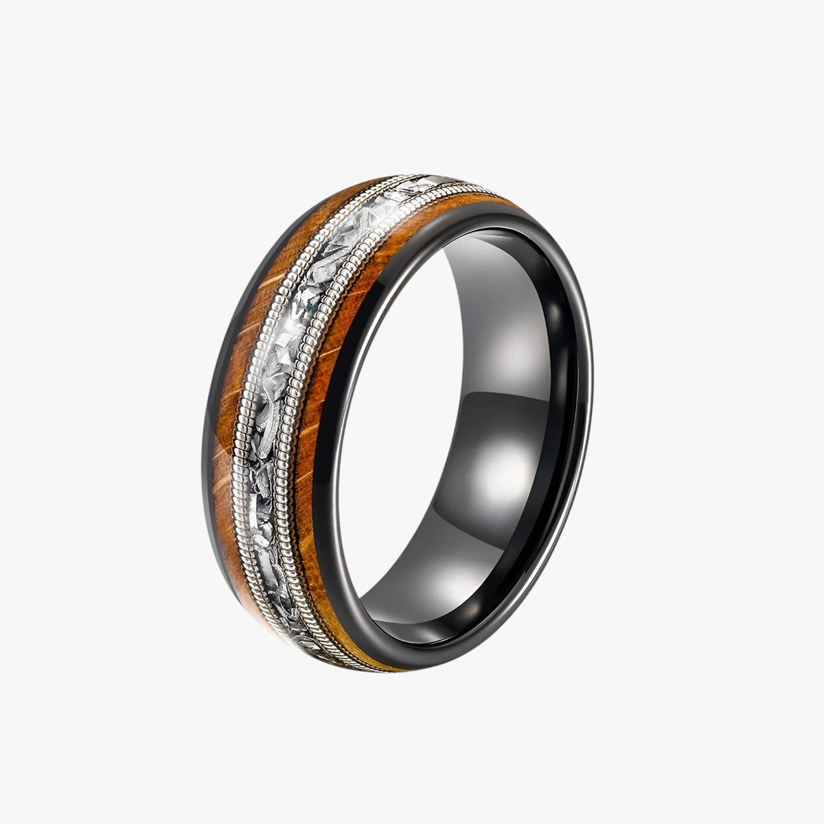 Anillo de madera y tungsteno con incrustación de cuerda de guitarra