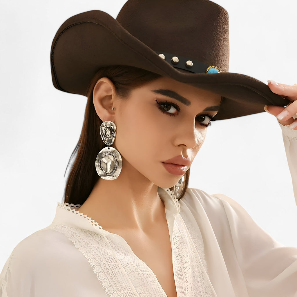 Vintage Cowboy Hat-Inspired Conical Statement Earrings