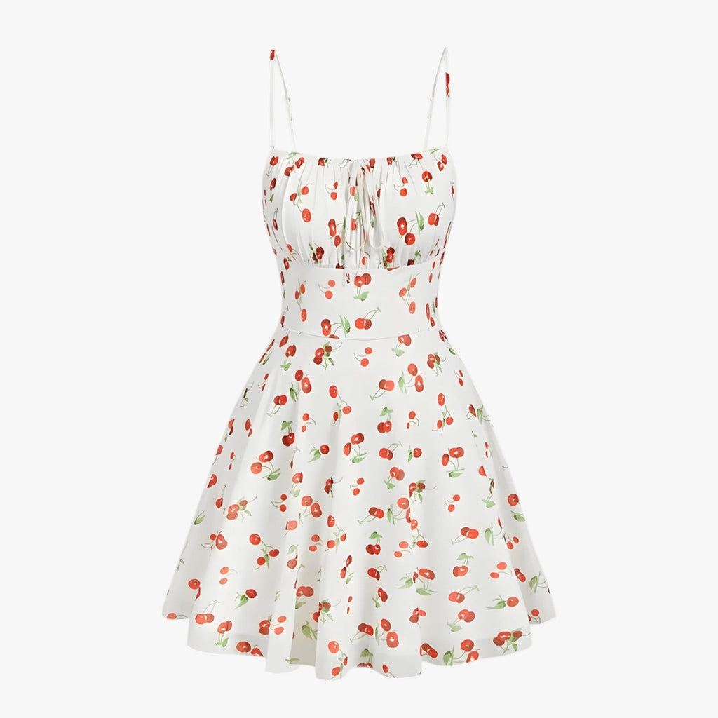Cherry Print Swing Dress with A-Line Silhouette