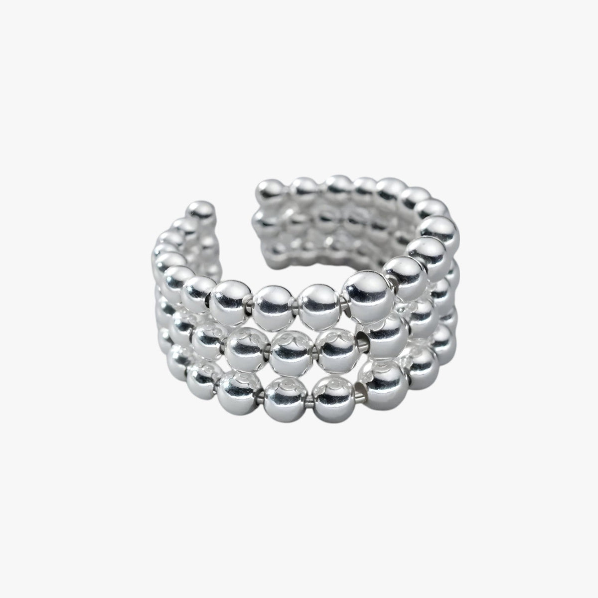 Handgjord geometrisk ring i tre lager i silverton