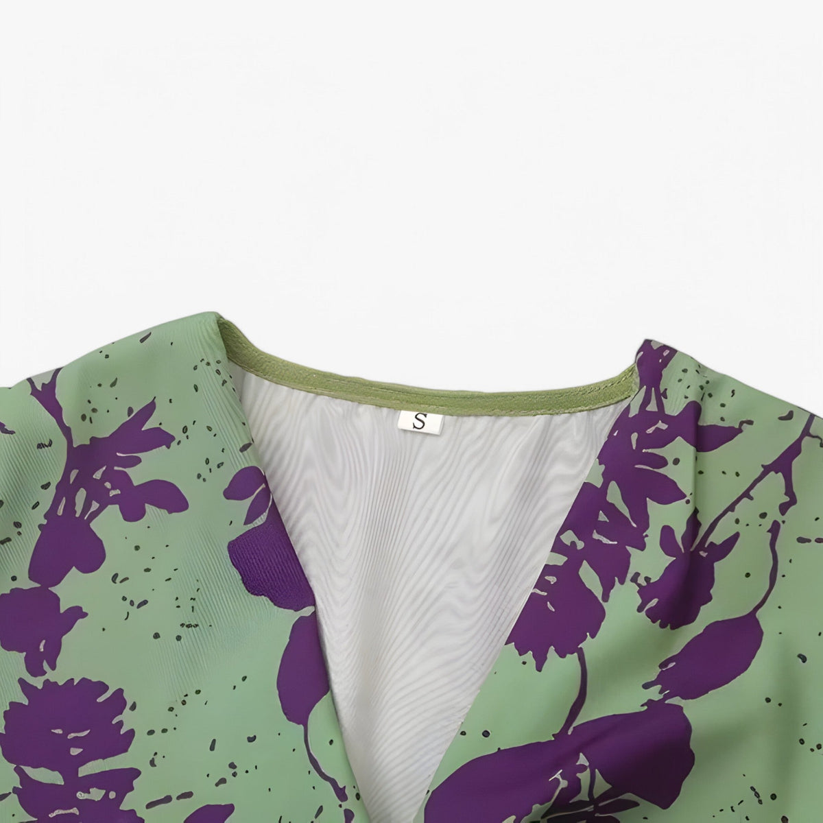 V-Neck Floral Print Dress with Short Sleeves and Soft Drape