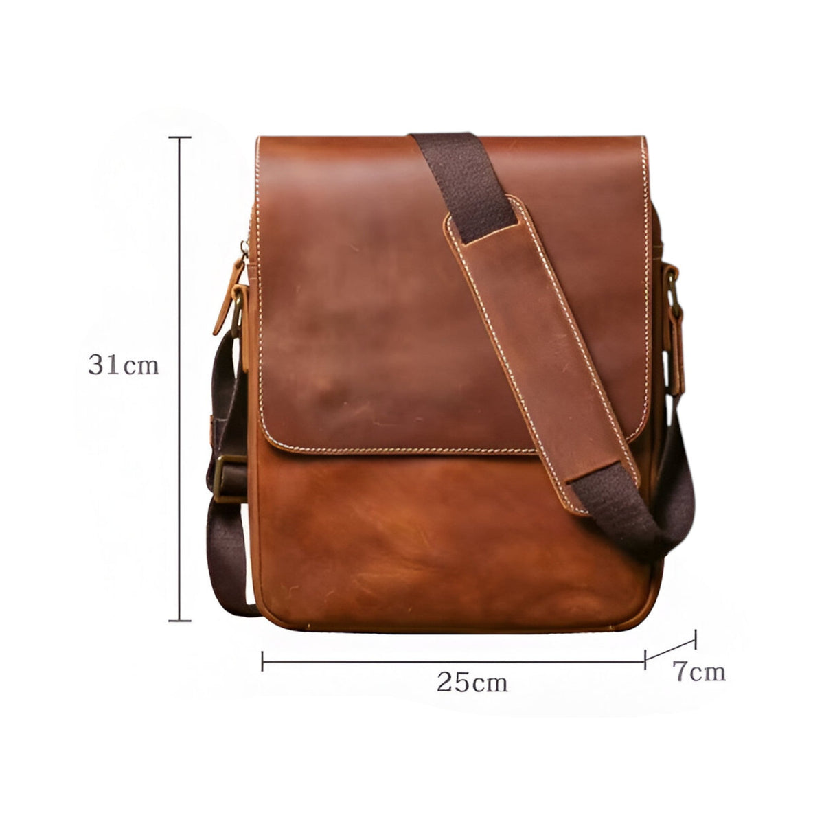 Crazy Horse-Effect Shoulder Bag with Flap Closure