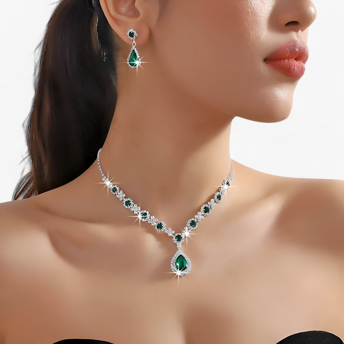 Rhinestone Drop Necklace and Earrings Bridal Set
