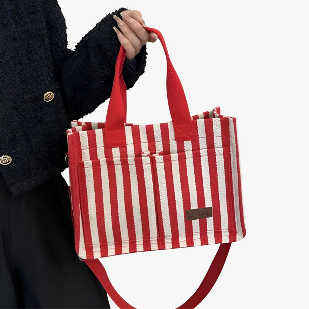 Spacious Striped Canvas Shoulder Bag for Day and Travel