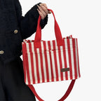 Spacious Striped Canvas Shoulder Bag for Day and Travel