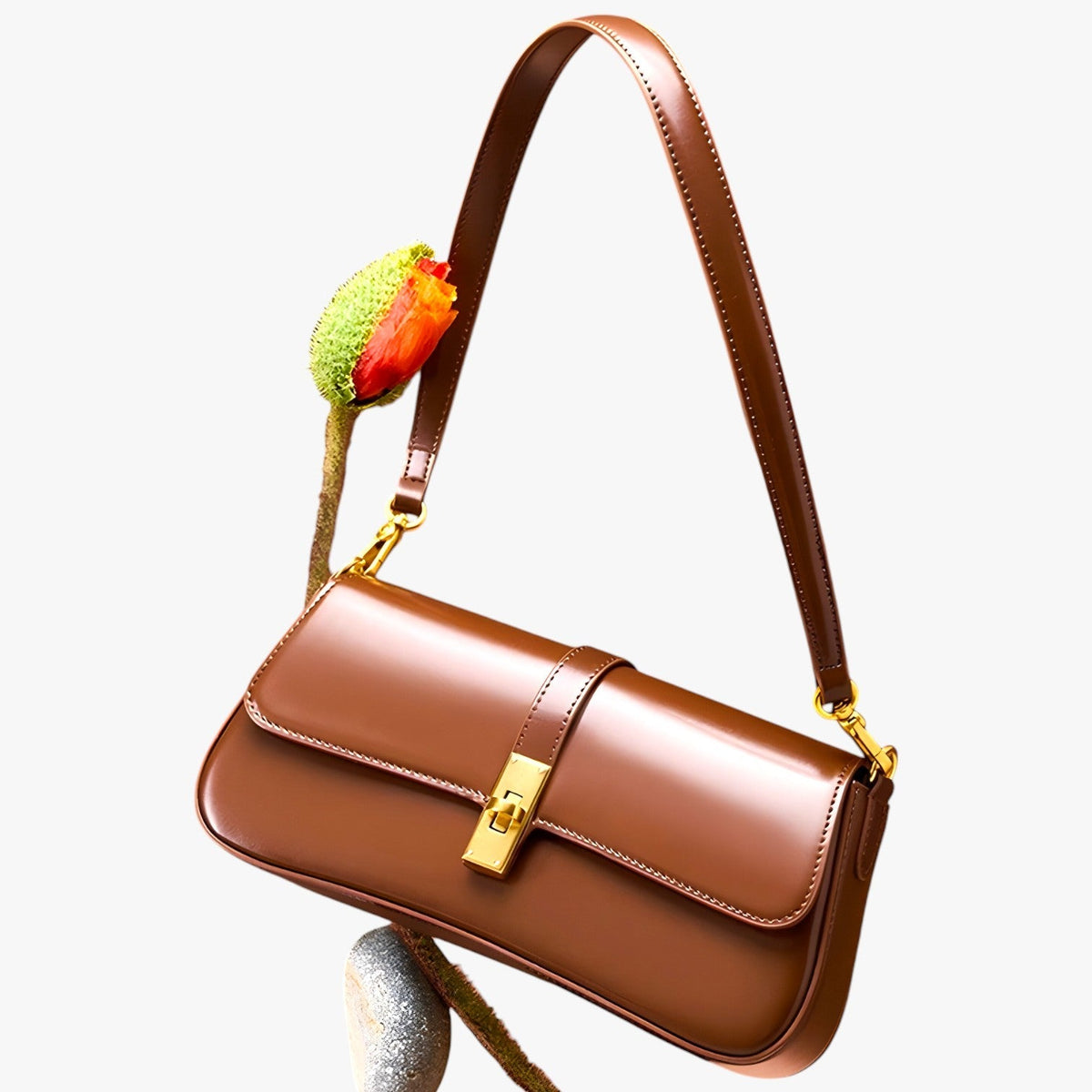 Faux Leather Baguette Bag with Adjustable Strap