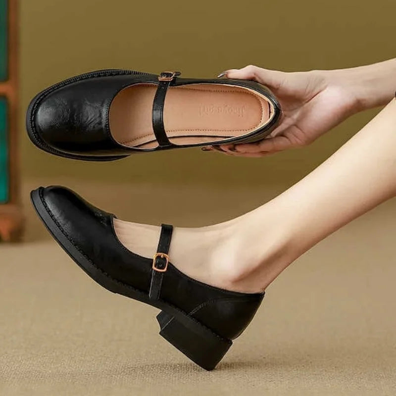 Leather Look Mary Jane Flats with Adjustable Strap