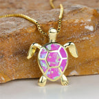 Vintage Turtle Pendant Necklace with Iridescent Stone