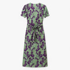 V-Neck Floral Print Dress with Short Sleeves and Soft Drape