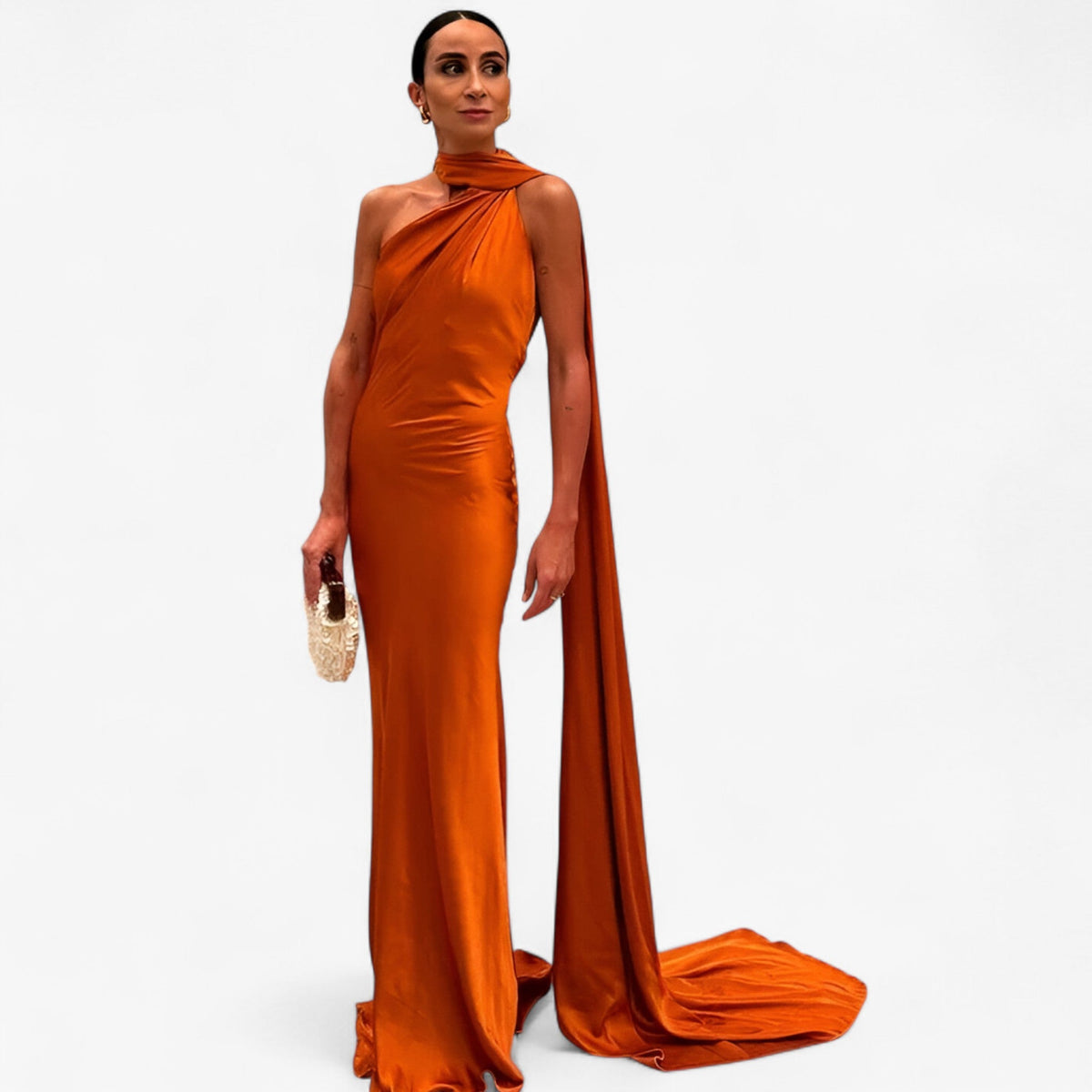 Draped Evening Gown with Open Back