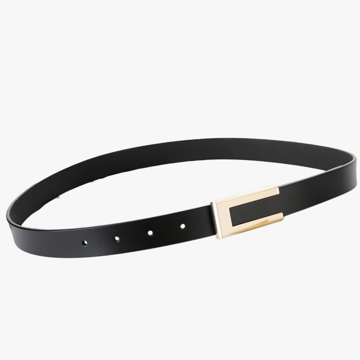Thin Faux Leather Belt with Gold-Tone Buckle for Dresses