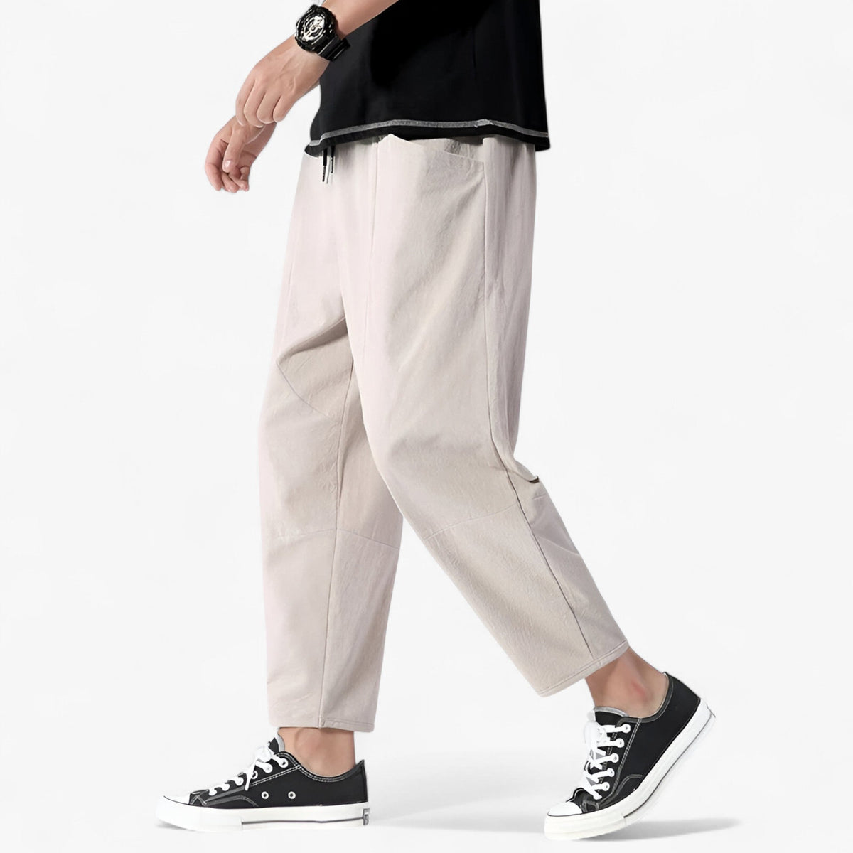 Men's Cotton-Linen Trousers with a Loose, Tapered Fit