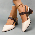 Block Heel Slingback Shoes with Gold Ring Detail