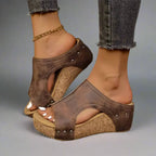 Cork Effect Wedge Sandals with Open Sided Slip On