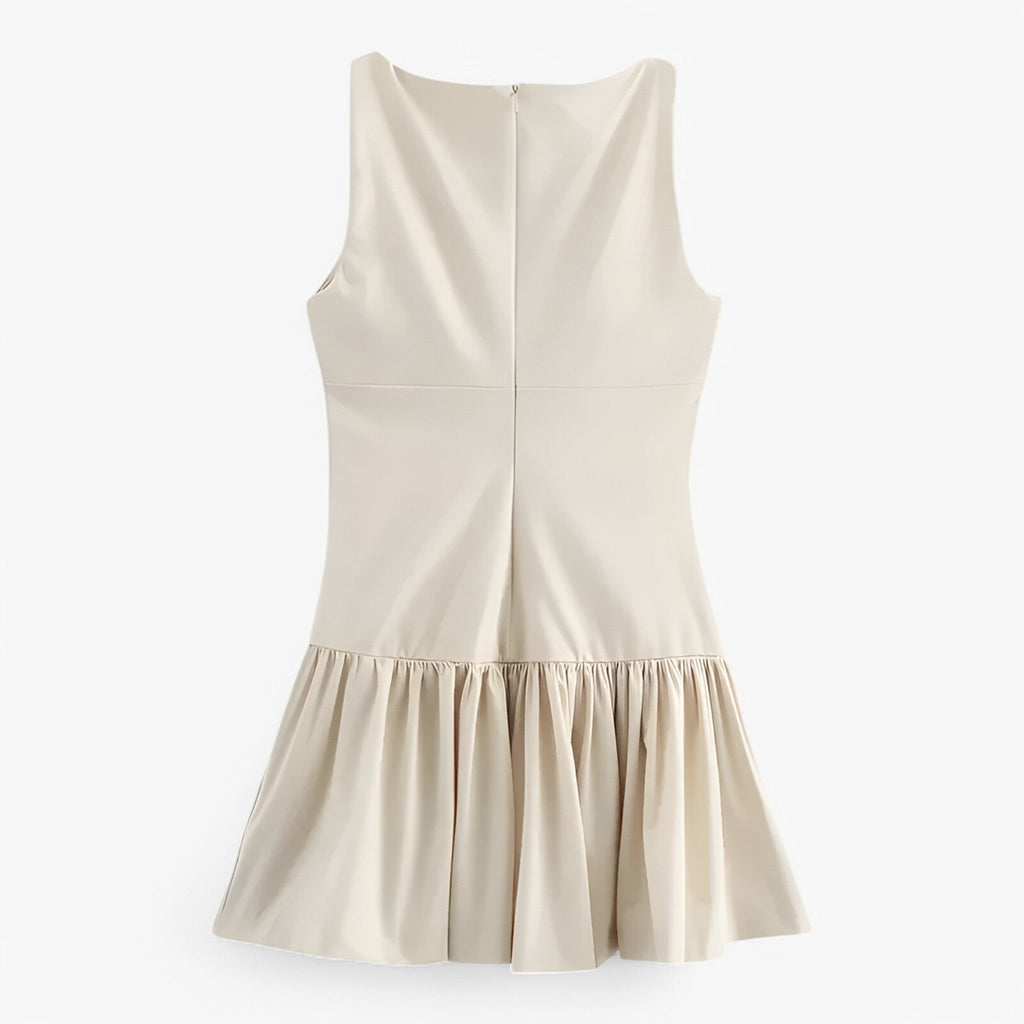 Sleeveless Pleated Mini Dress with Bow Detail