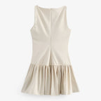 Sleeveless Pleated Mini Dress with Bow Detail