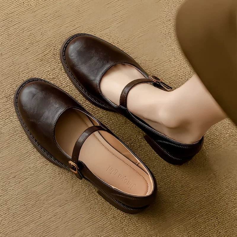 Leather Look Mary Jane Flats with Adjustable Strap