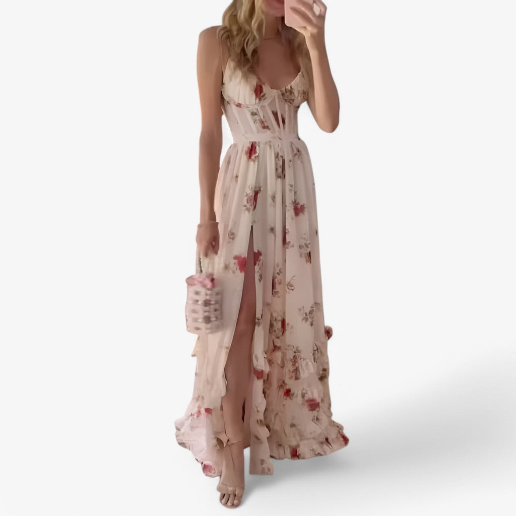 Vestido largo estampado sin mangas con delantero cruzado para los días de verano