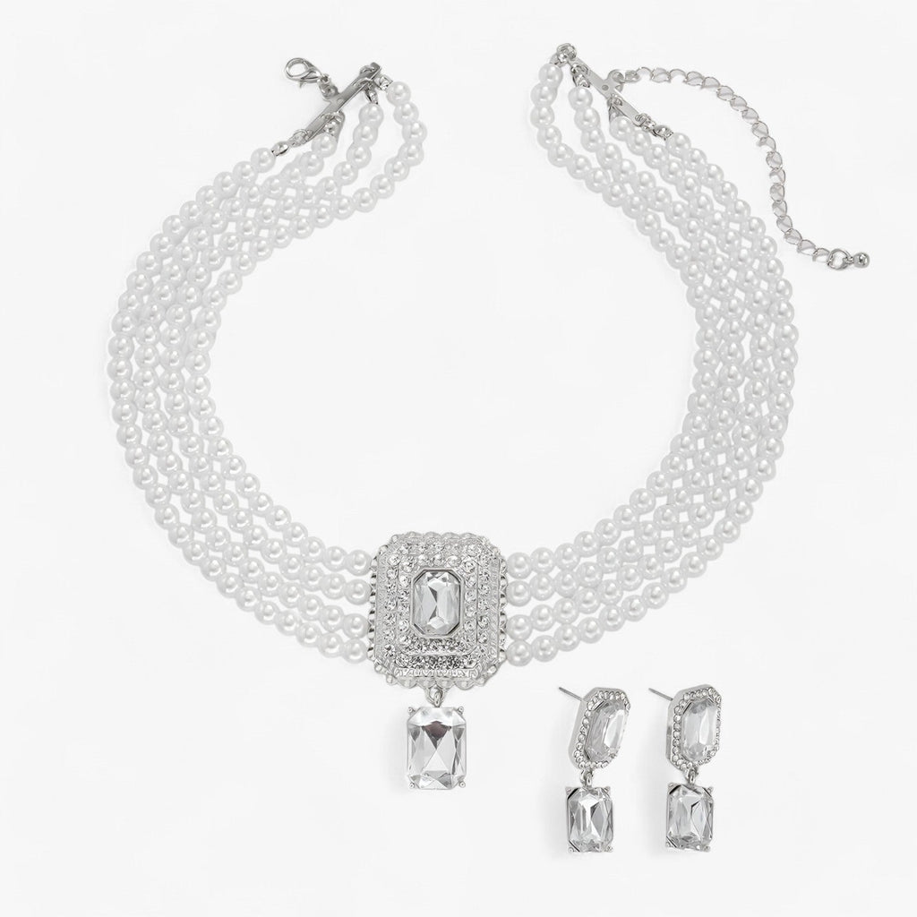 Multi-Layered Pearl Necklace and Earring Set for Occasions