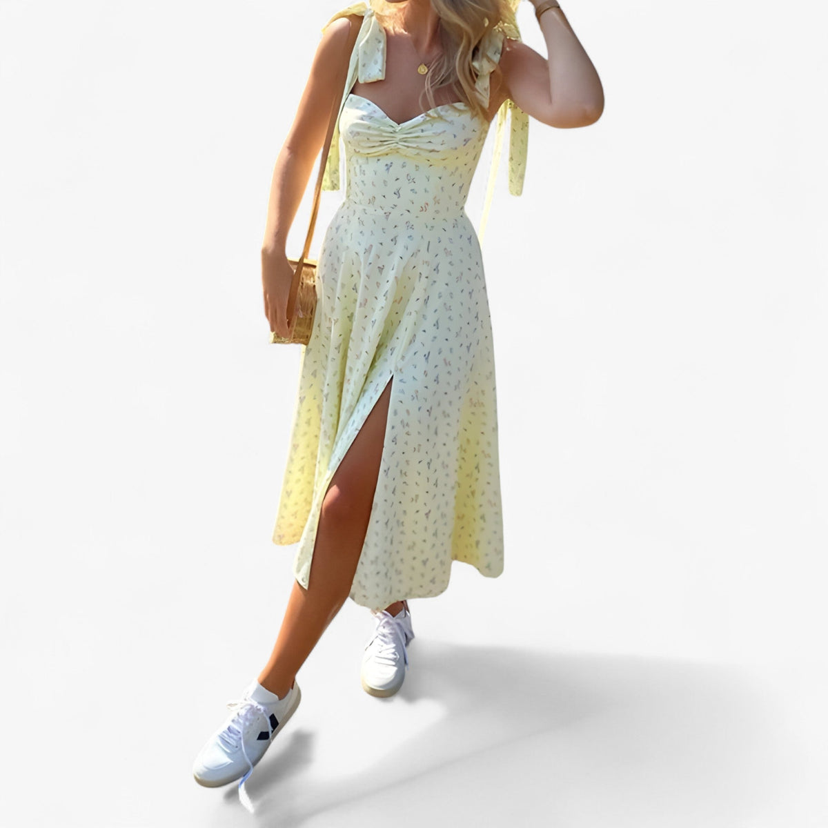 Vestido de estampado floral con cintura drapeada para la primavera