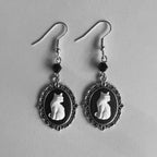 White Cat Drop Earrings with Frame in Silver Colour