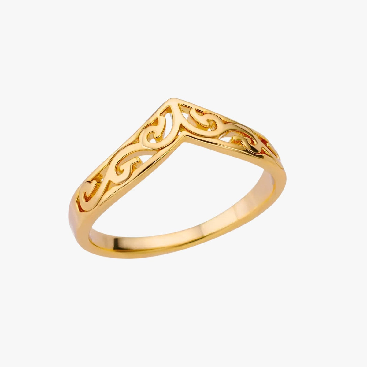 Gold-Tone Stainless Steel Ring with Plant Totem Design