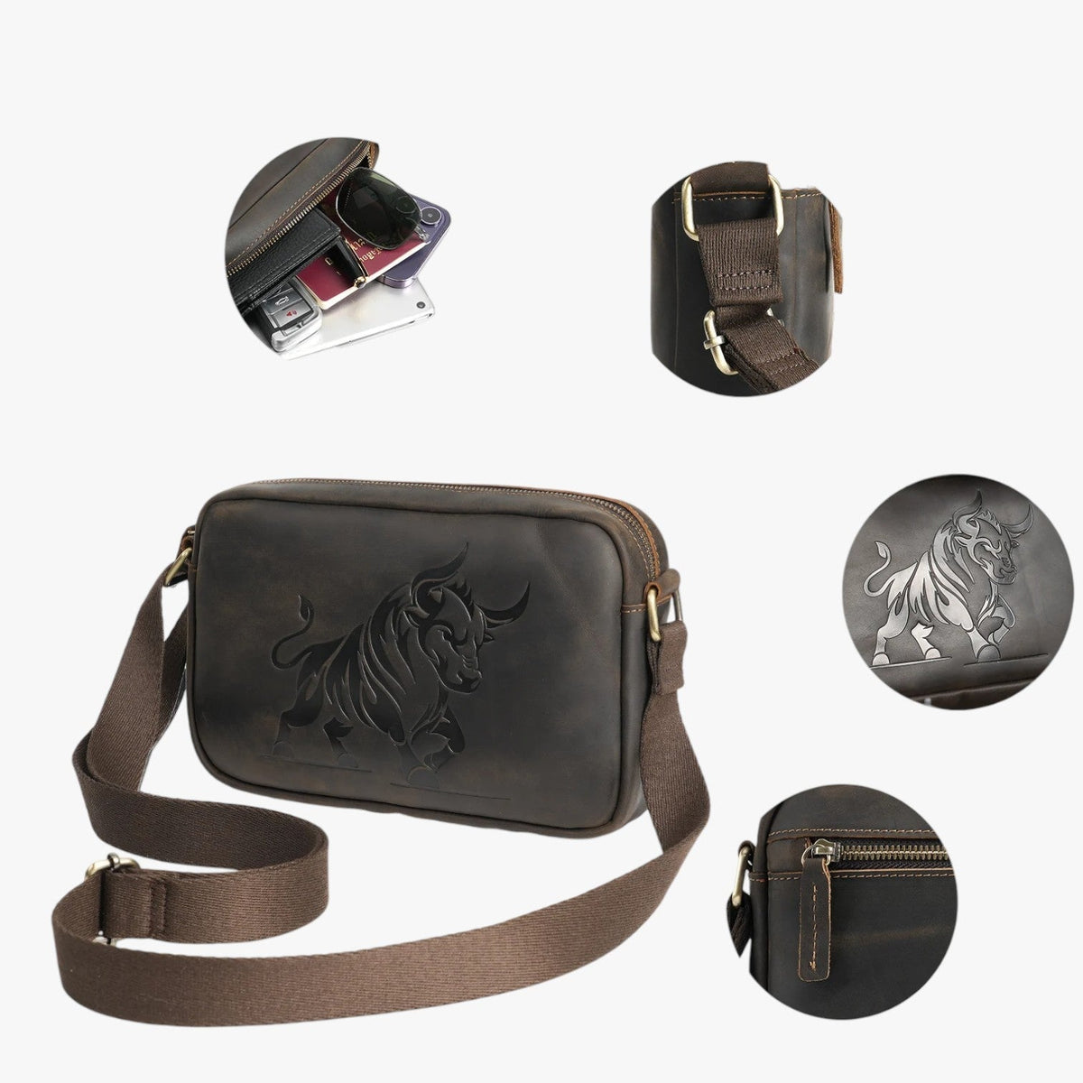 Bolso de hombro amplio para hombre con compartimentos interiores