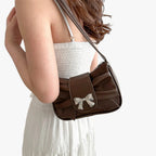 Compact Envelope Clutch with Bow Detail in PU Leather