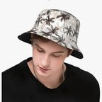 Sombrero de ala ancha con estampado tropical de hojas de palmera