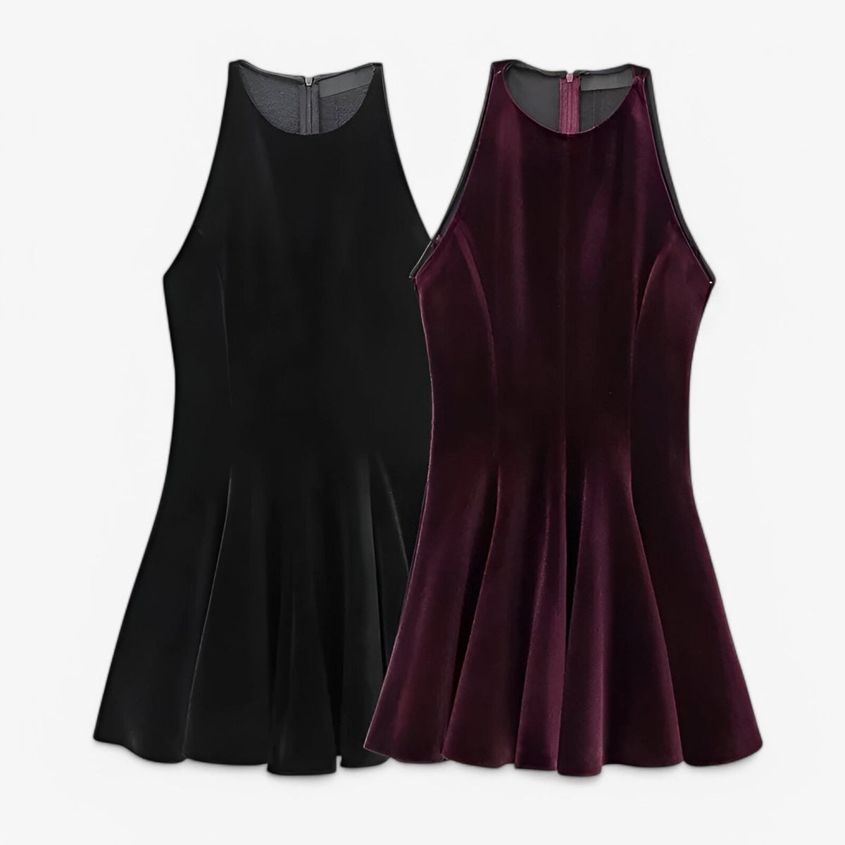 Sleeveless Velour Mini Dress with Round Neckline