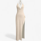 Long Dress with Sculptural Rosette Chest Detail