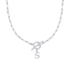 Paperclip Initial Necklace with Circle Toggle Clasp